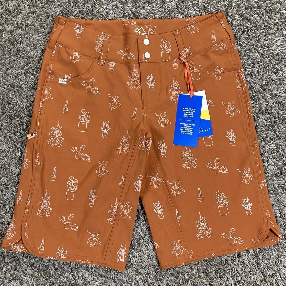 Wild Rye Freel Shorts Womens size 8 Mountain Biking Outdoors Orange Plants New
